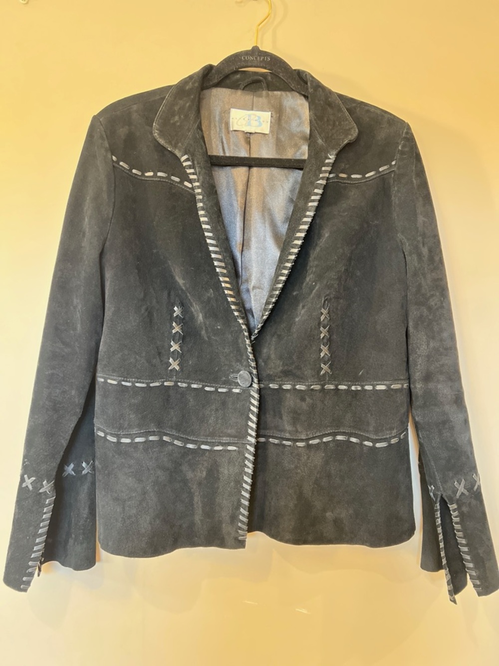 Alice Blue Gray Suede Embroidered Blazer Jacket
